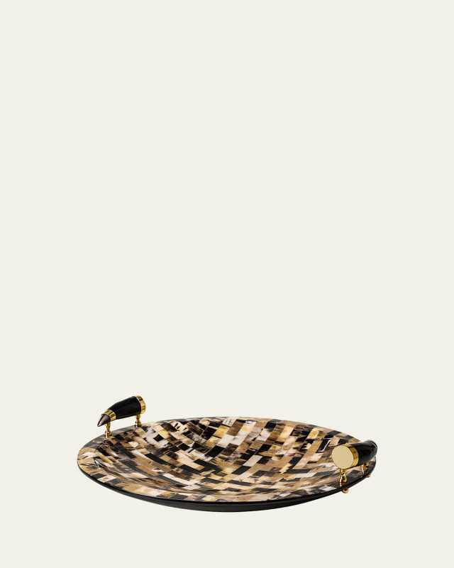 Round Horn Domino Platter With Horn Handles